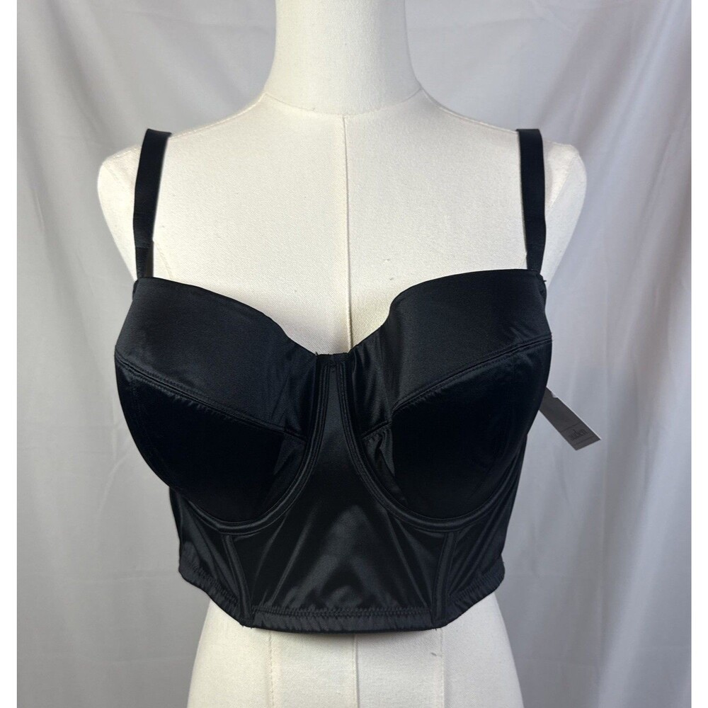 Auden Women's Satin Lightly Lined Underwire Lingerie Corset Black Bra Size Small